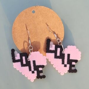 Handmade Love Earrings - Pink and Black